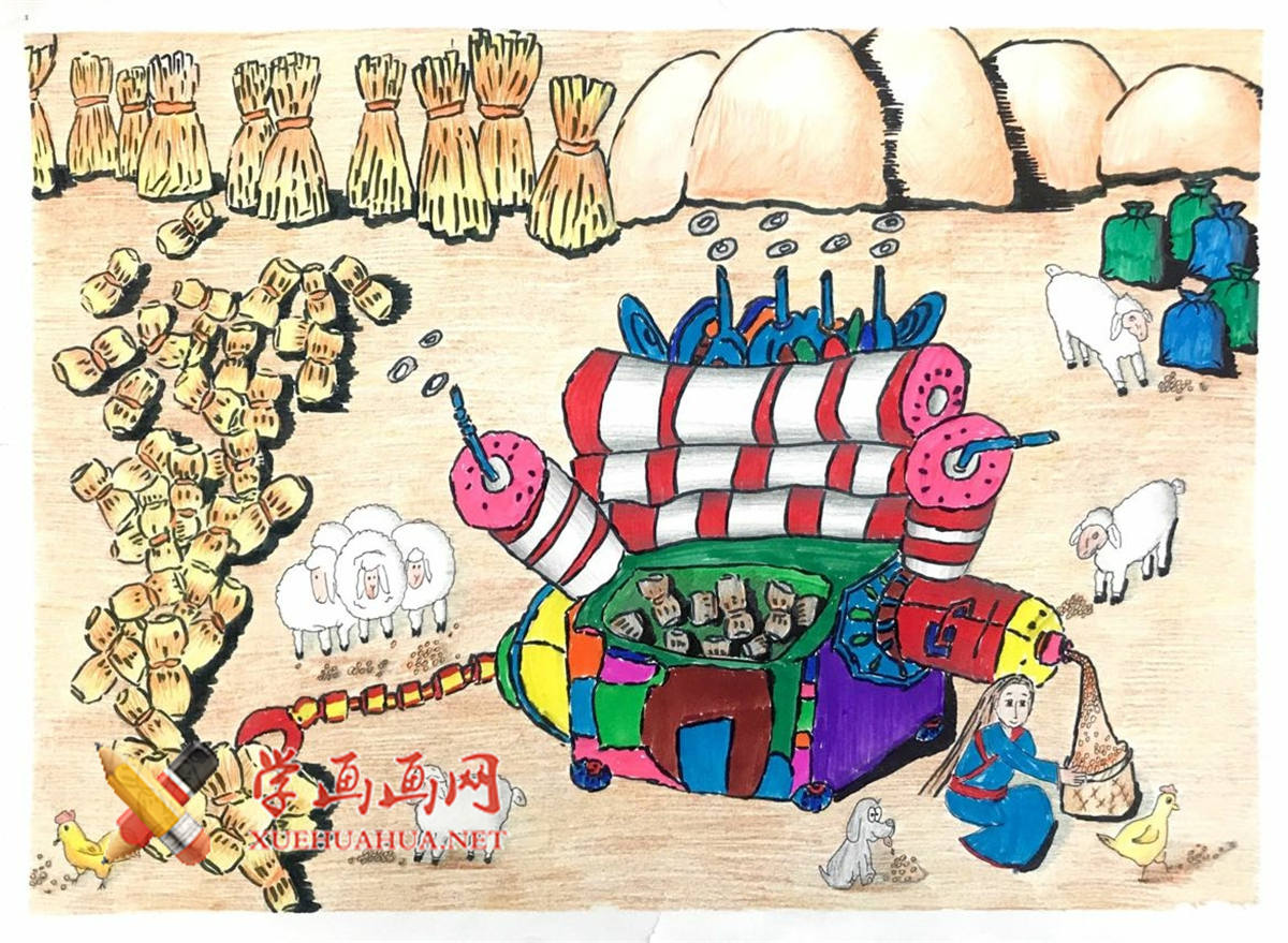 查看原始大图 三等奖小学生获奖科幻画《饲料成型机》(1)