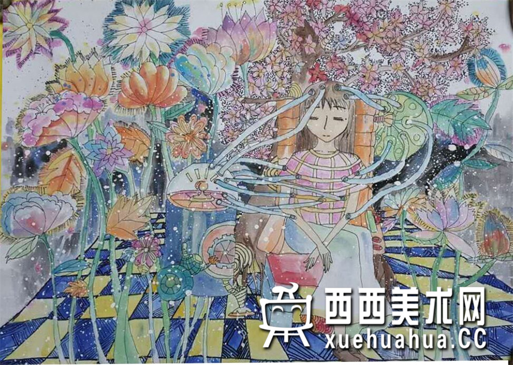 二等奖小学生获奖科幻画《花粉美容仪》欣赏(1)