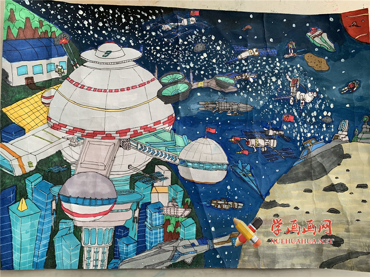 查看原始大图 儿童科幻画比赛二等奖作品《未来空间》(1)