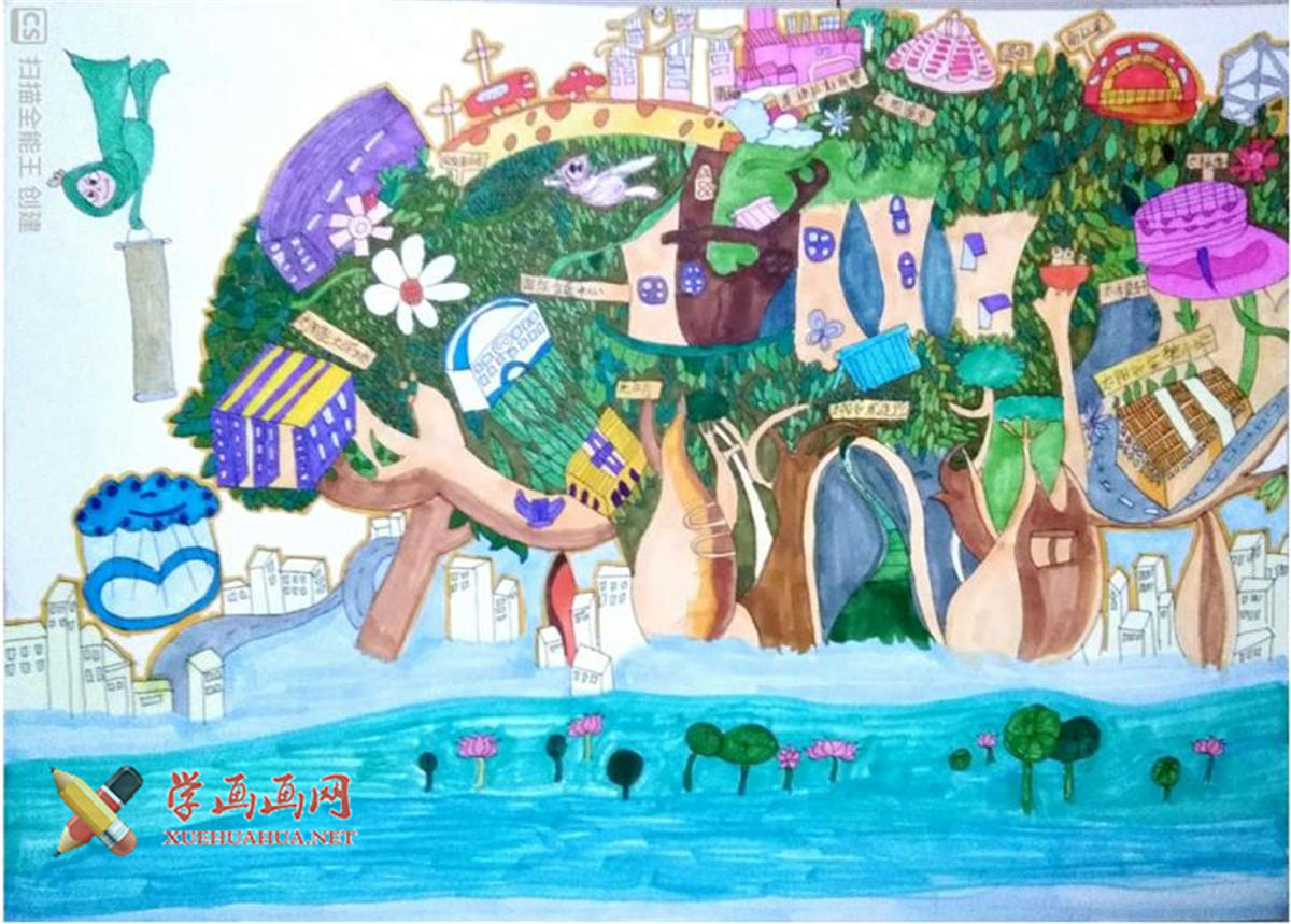 查看原始大图 三等奖小学生科幻画《绿色狂想曲》赏析(1)