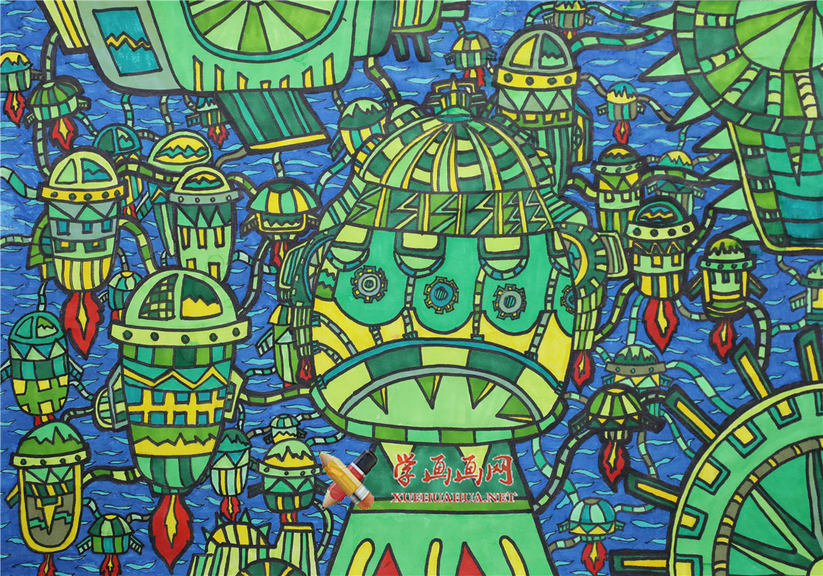 查看原始大图 获奖科幻画赏析《飞行机器生产站》赏析(1)