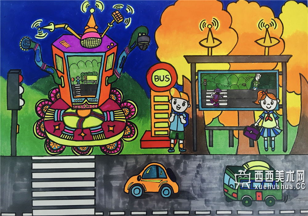 查看原始大图 优秀小学生获奖科幻画《不文明行为抓拍机》赏析(1)