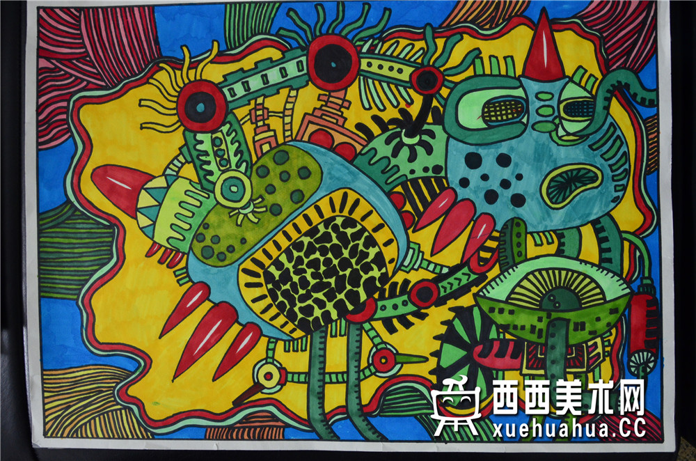 查看原始大图 三等奖中学生获奖科幻画《空中信息收集站》赏析(1)