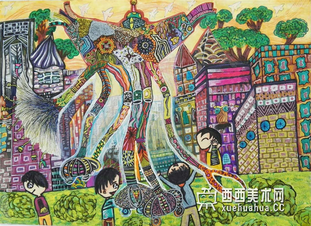 二等奖小学生获奖科幻画《超能小伙伴》欣赏(1)