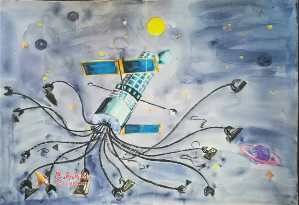 三等奖小学生获奖科幻画《太空“章鱼”》(1)