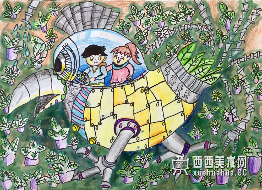 二等奖儿童获奖科幻画《智能农场仿生守护鸟》(1)