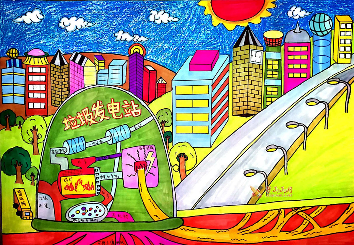 中学生获奖环保科幻画：《垃圾发电站》(1)