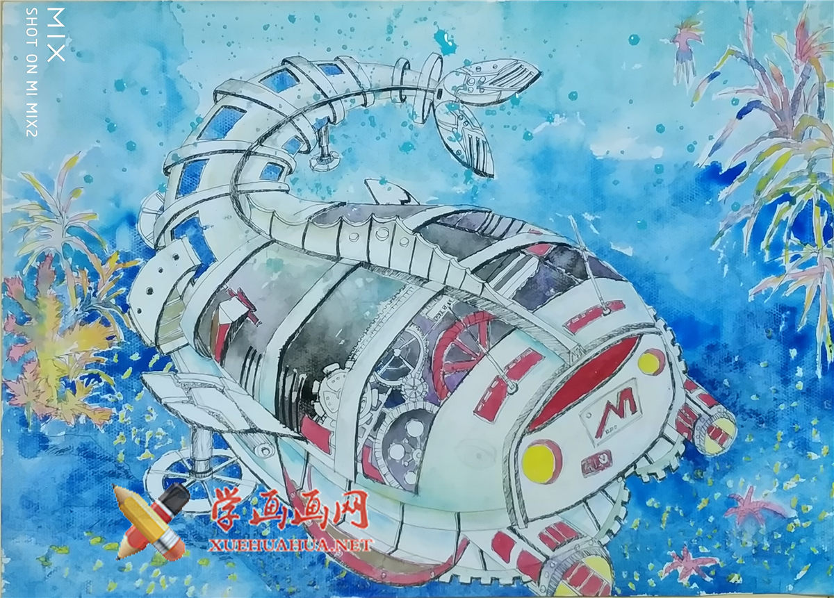 中学生二等奖获奖科幻画《深海探秘》(1)