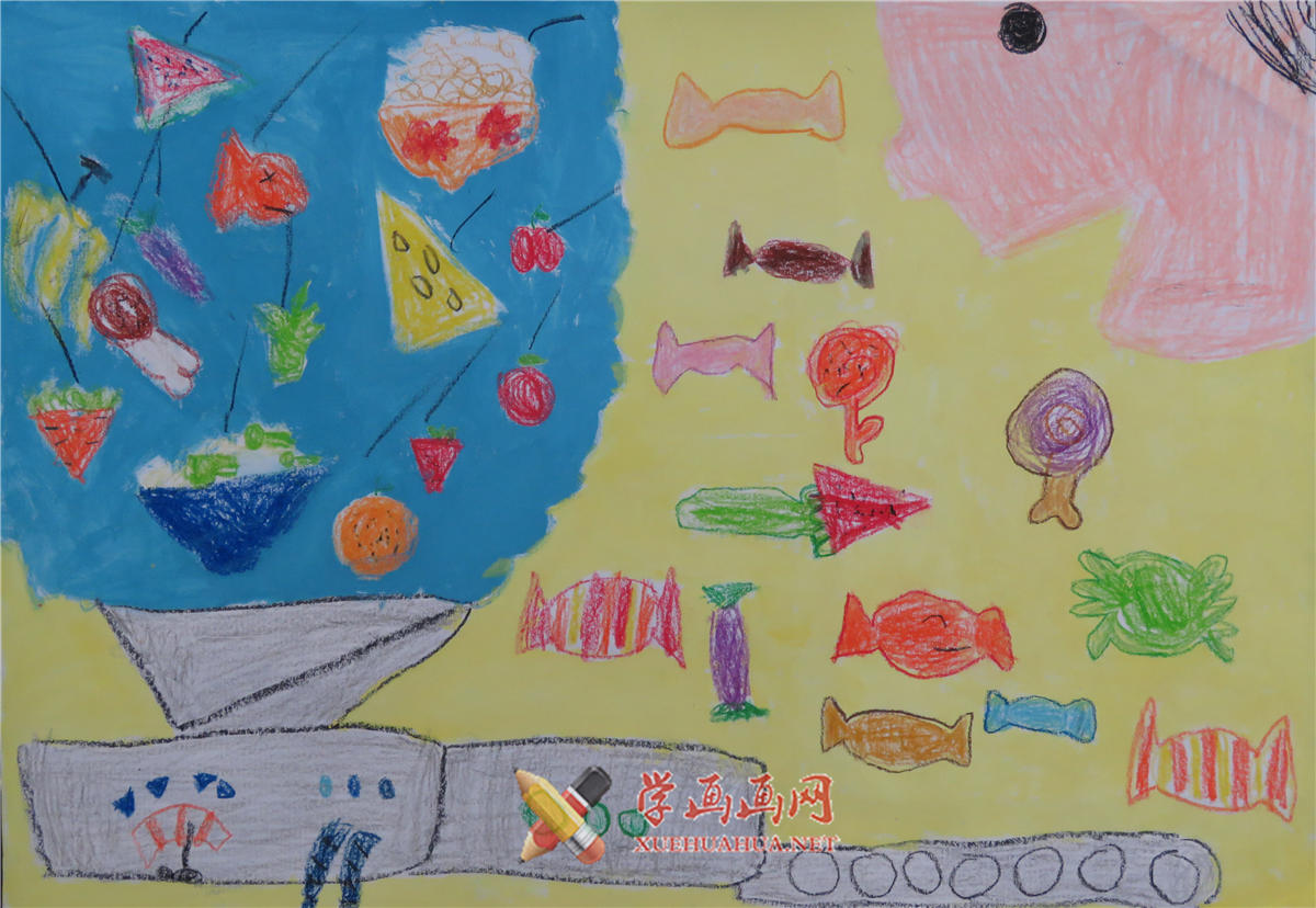 查看原始大图 小学生科幻画作品《新鮮即製糖果機》(1)