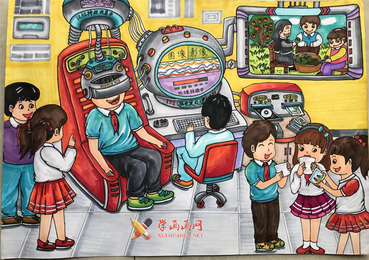 查看原始大图 小学生儿童科幻画作品《记忆画面呈现机》(1)