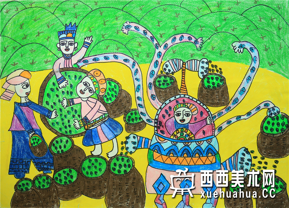 优秀儿童获奖科幻画《仿真手摘茶叶机》赏析(1)