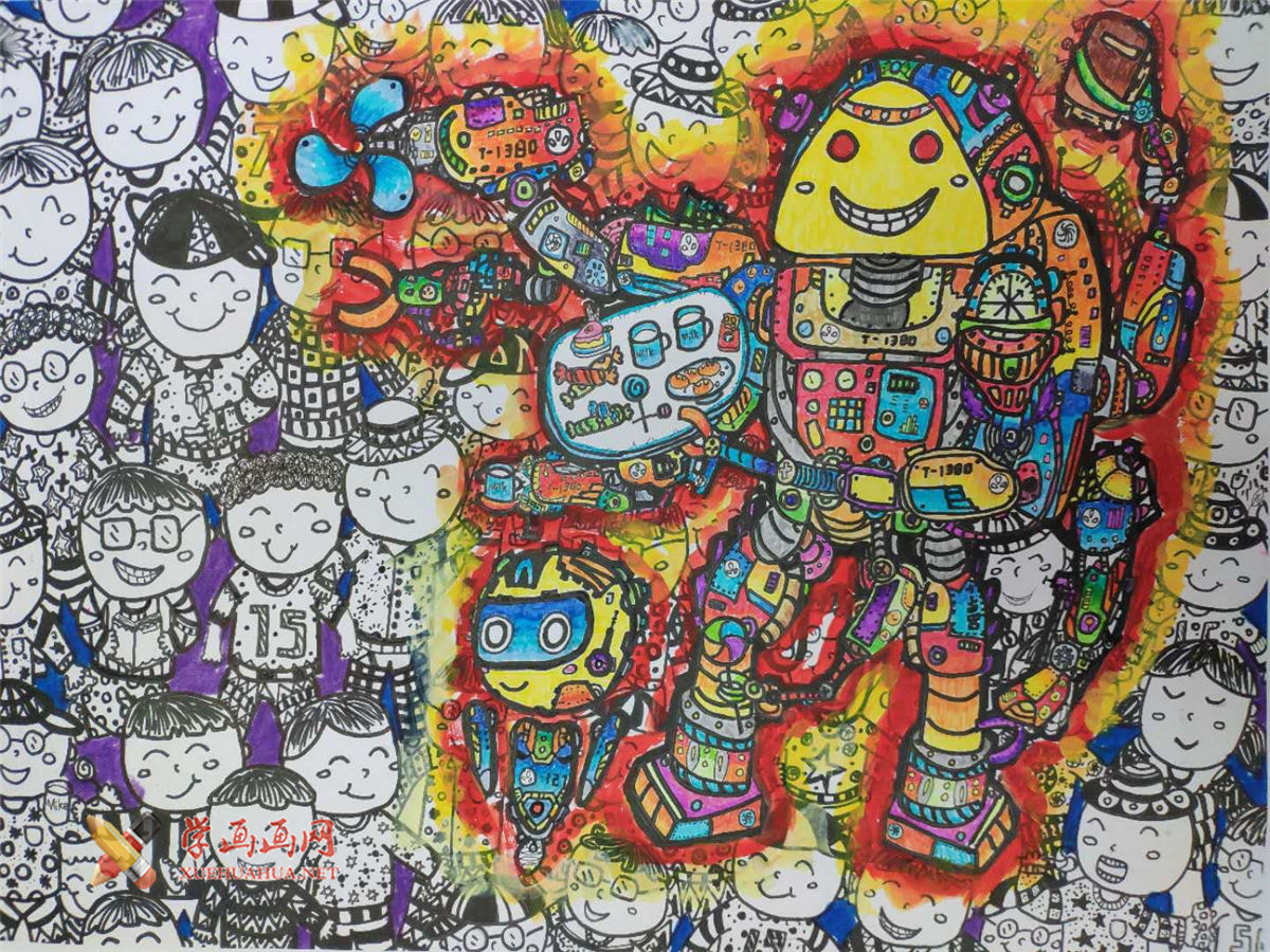 查看原始大图 三等奖儿童科幻画作品《欢乐天使》(1)