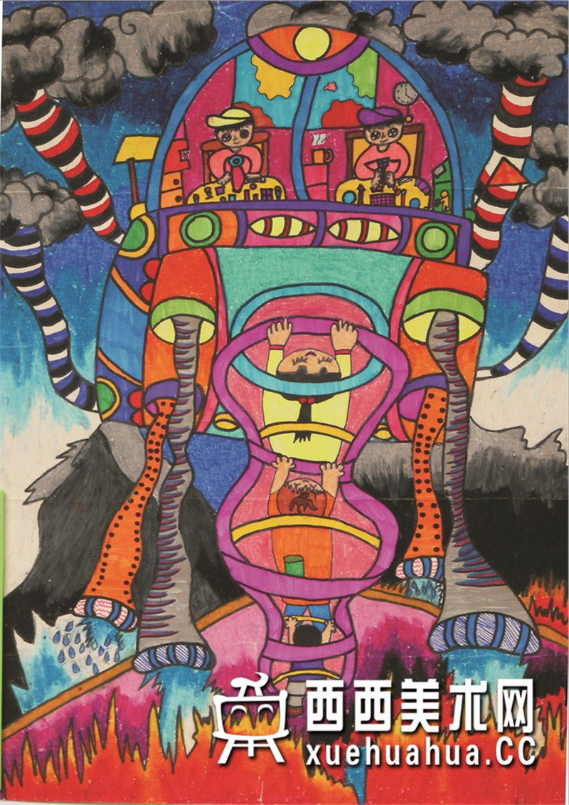 查看原始大图 优秀小学生获奖科幻画《飞行灭火机》赏析(1)