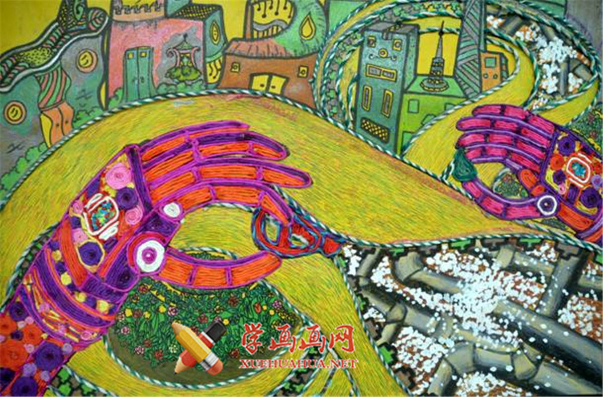 查看原始大图 获奖小学生科幻画《拉链公路》(1)