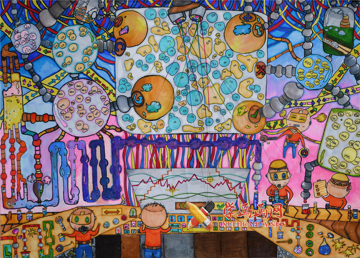 三等奖中学生获奖环保科幻画《废气转换机》(1)