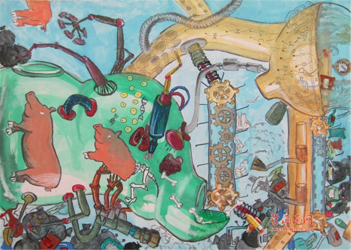 查看原始大图 初中一年级环保科幻画《未来环保食物制造机》(1)