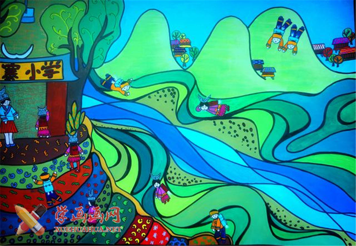 查看原始大图 初中生优秀科幻画作品《飞行书包》(1)