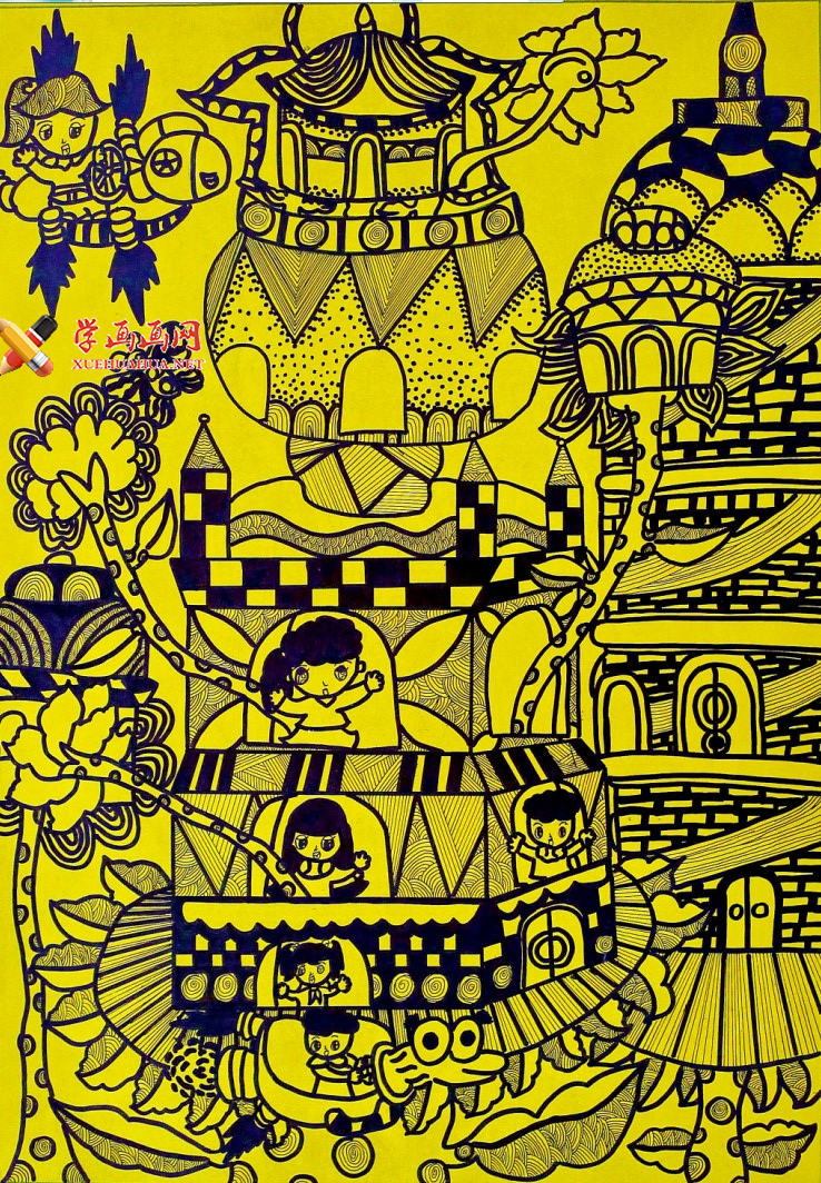 查看原始大图 怎么画未来的城市?看看这幅获奖儿童画作品《未来花之城 》吧(1)