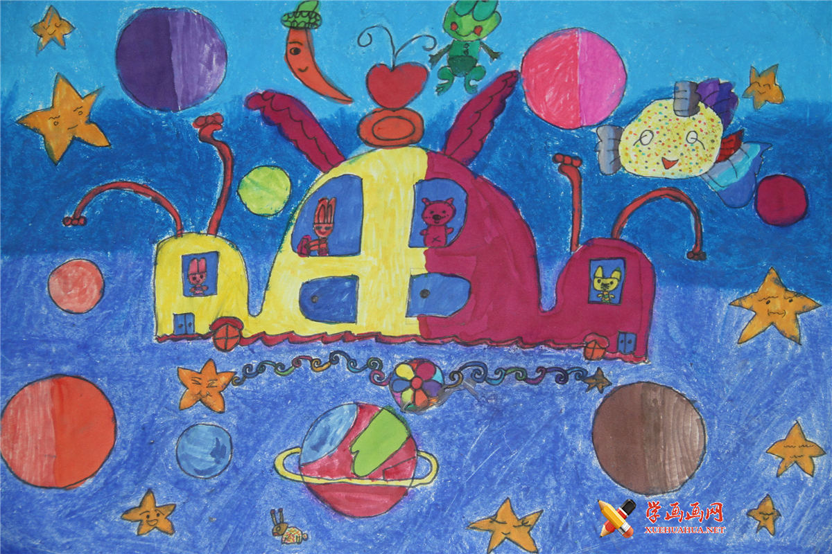 儿童获奖科幻画作品《可爱太空小汽车》(1)