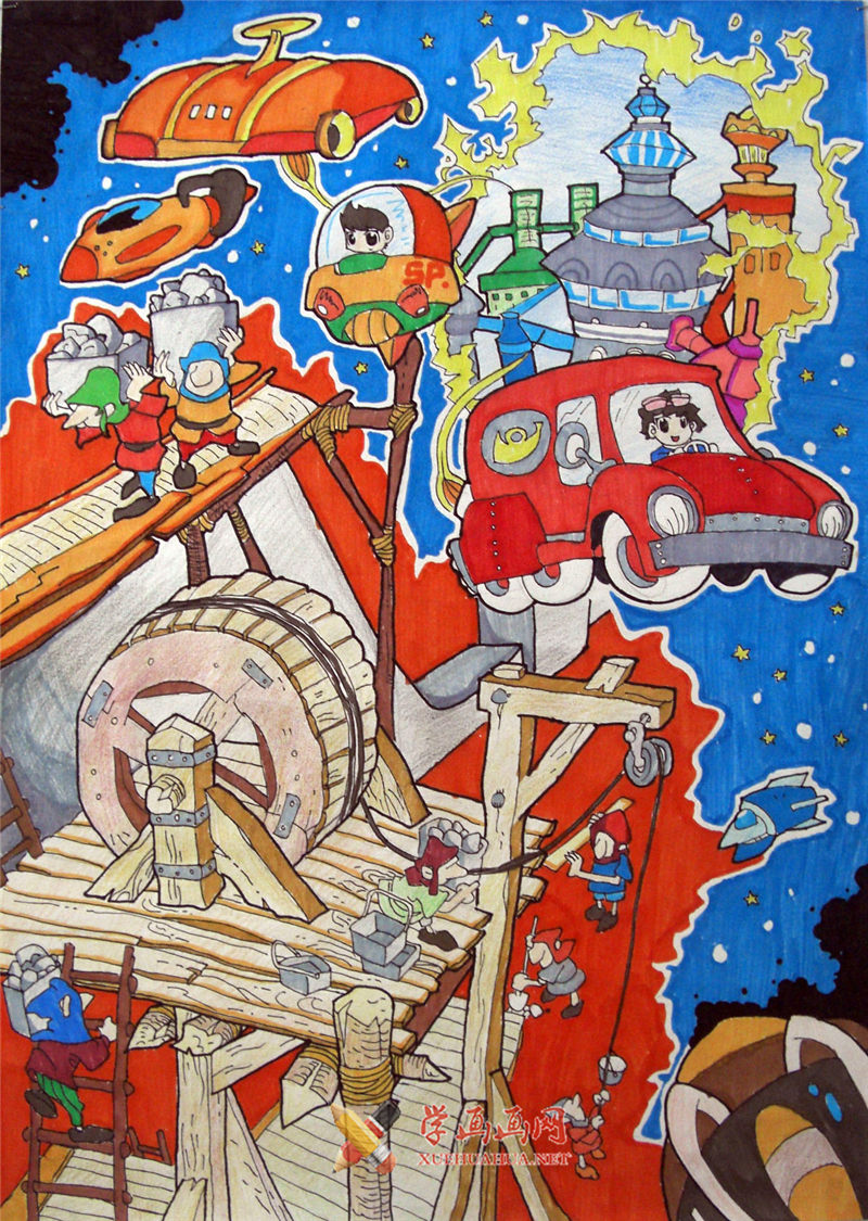 查看原始大图 初中生二年级优秀获奖科幻画《穿越异次元》(1)