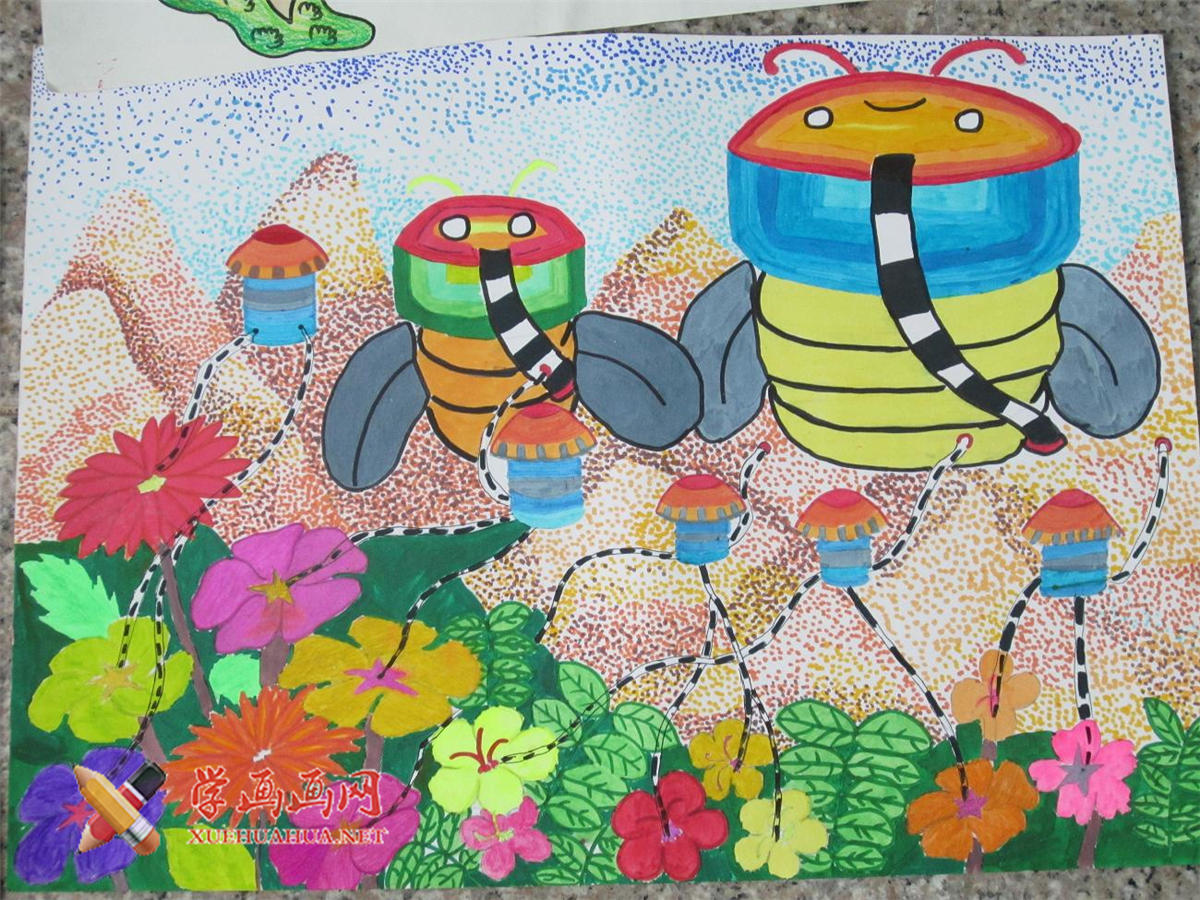 查看原始大图 儿童获奖科幻画:《采蜜机》(1)