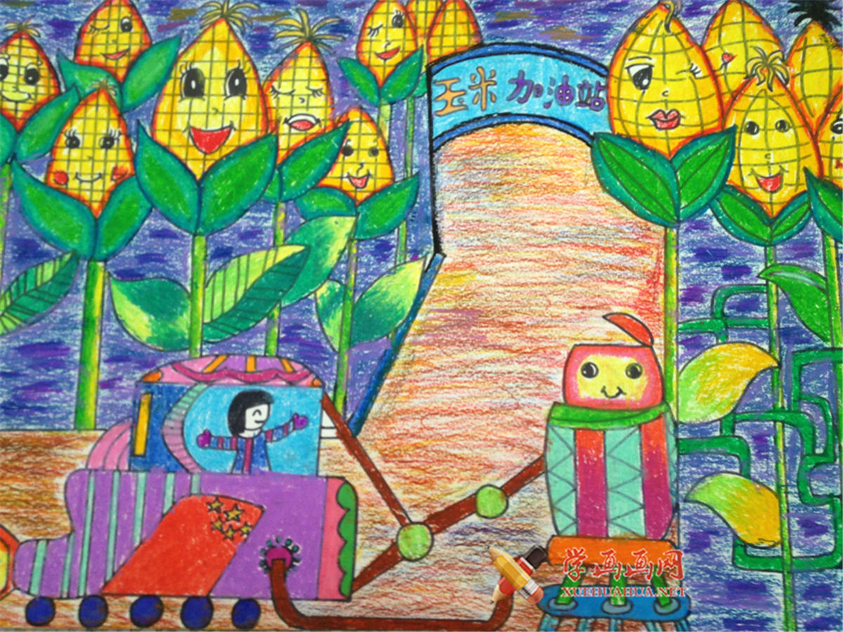 查看原始大图 六年级效学生获奖科幻画《玉米加油站》(1)