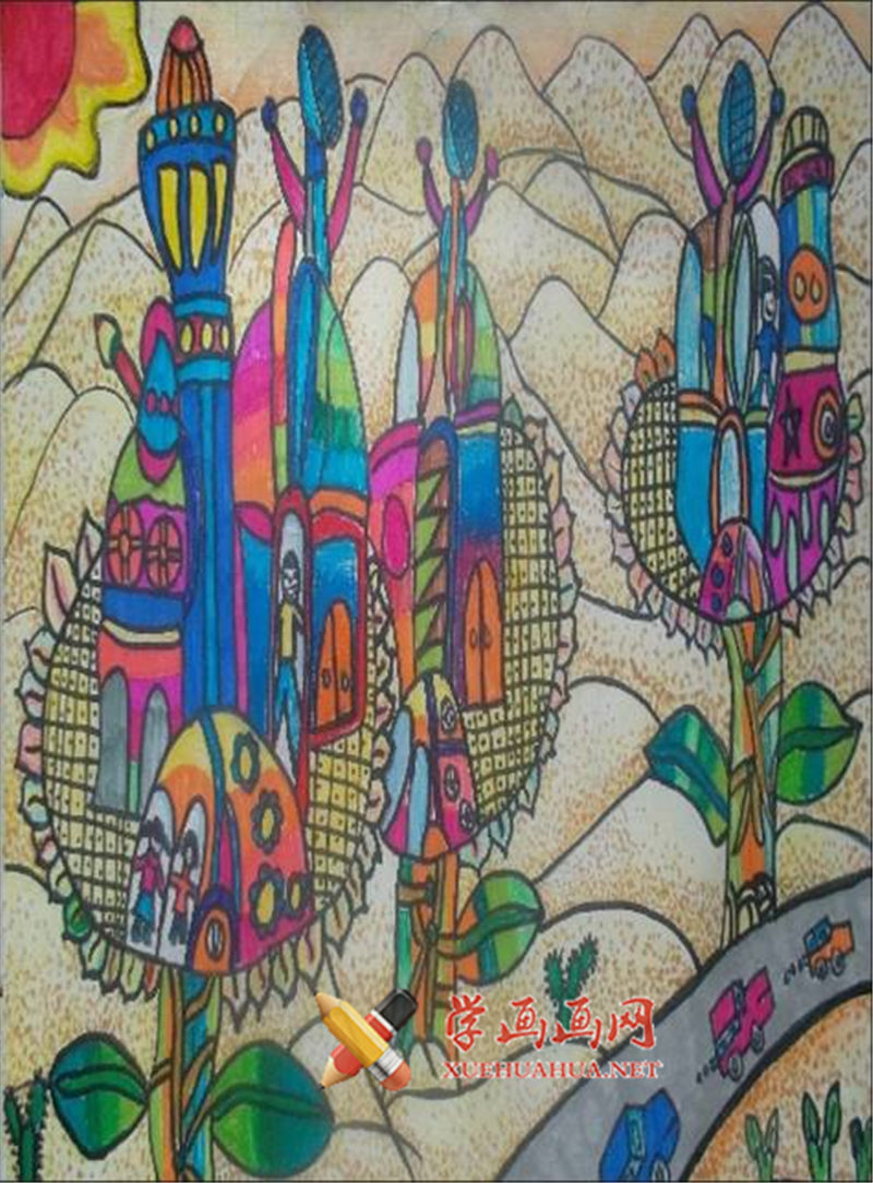 查看原始大图 小学生优秀科幻画《沙漠中的房子》赏析(1)