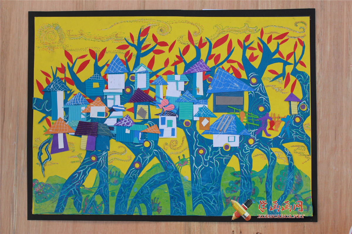 查看原始大图 小学生六年级优秀科幻画《树岛》(1)