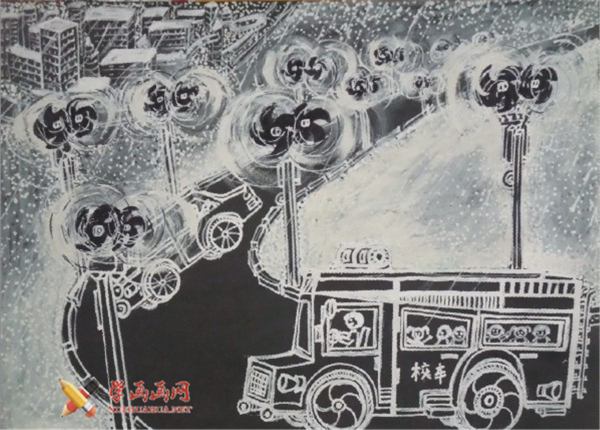 查看原始大图 中学生一年级科幻画《高科技无雪公路》赏析(1)