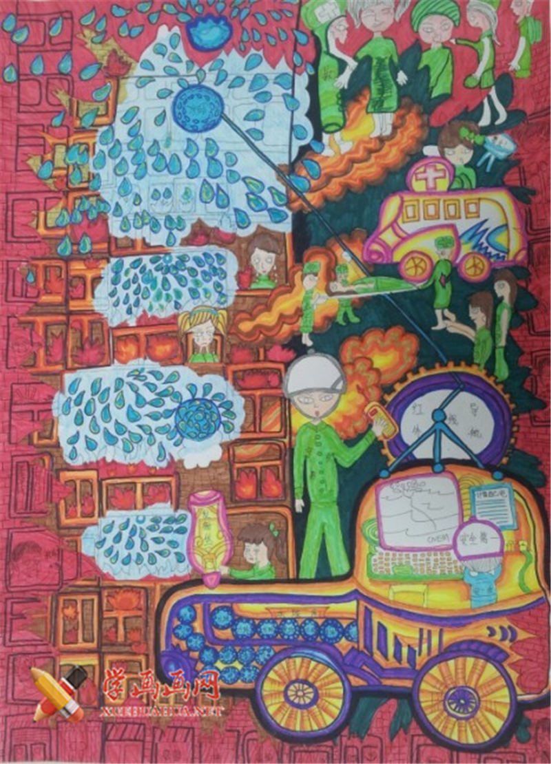 查看原始大图 六年级小学生获奖科幻画《我的高层建筑灭火弹》(1)