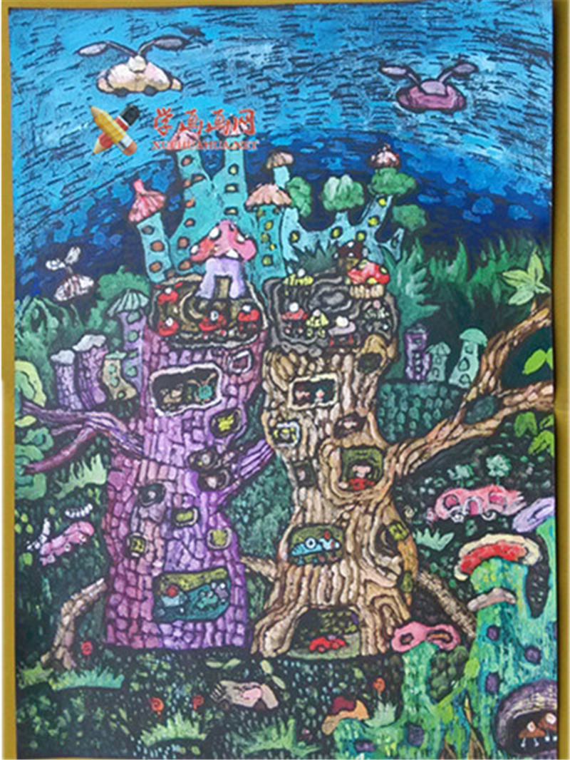 小学生三年级获奖科幻画《树根家园》(1)