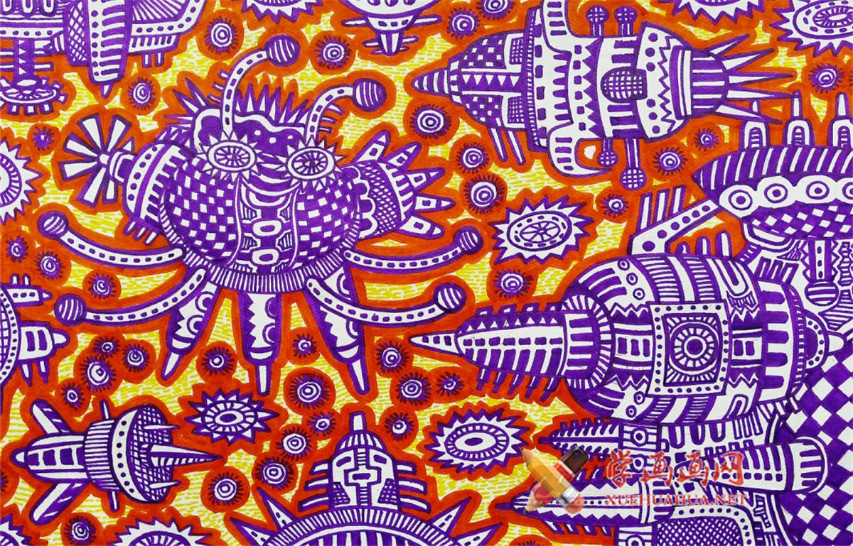 查看原始大图 小学生优秀获奖科幻画作品《未来火星上的科技站》(1)