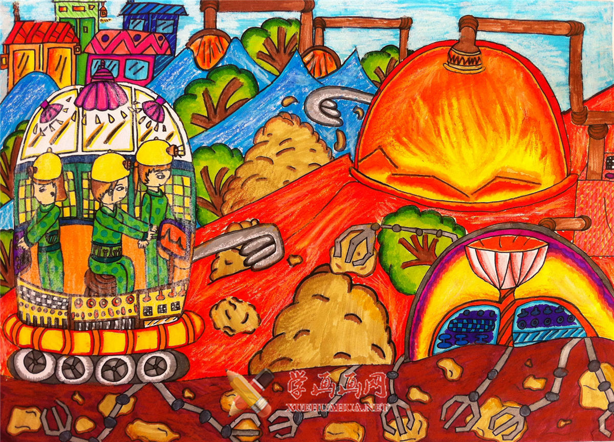 查看原始大图 六年级获奖科幻画作品《岩浆收集器》(1)