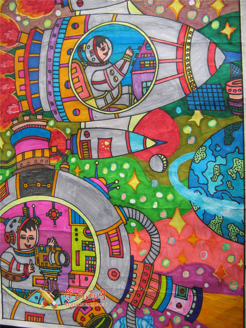 查看原始大图 小学生获奖科幻画《畅游宇宙》(1)