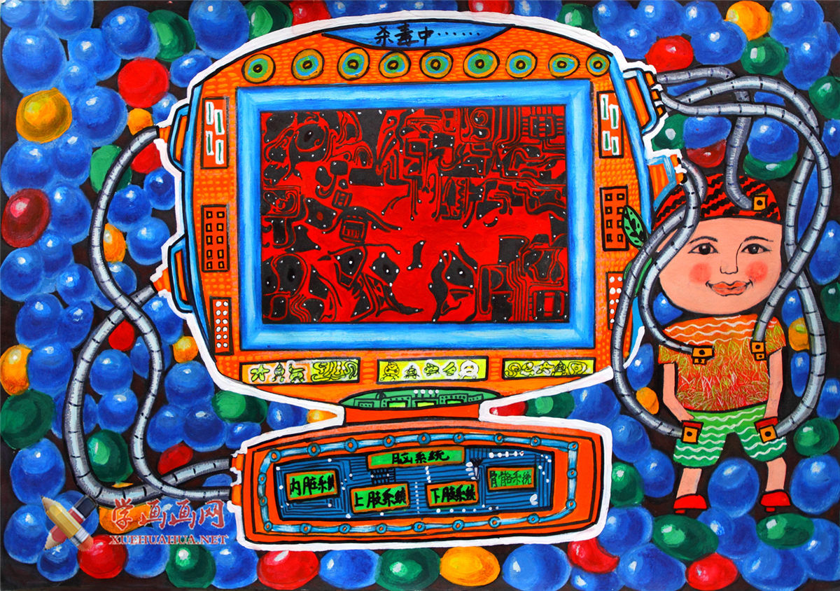 查看原始大图 关于杀毒软件的儿童科幻画《360智能型人体杀毒软件》(1)