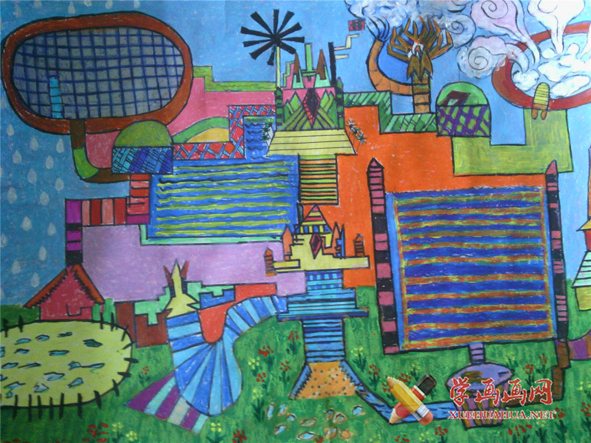 一年级小学生科幻画《空间雨量调节器》(1)