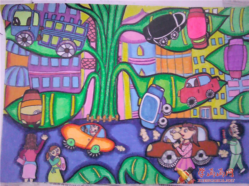 环保未来城市儿童科幻画获奖作品《多功能环保停车场》(1)