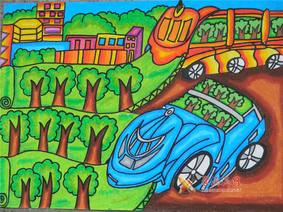 查看原始大图 初中生二年级科幻画作品《电子地毯造树机》(1)