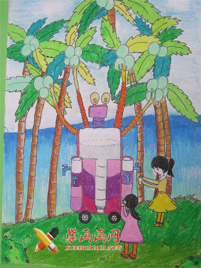 小学生优秀儿童科幻画《便民果汁机》(1)