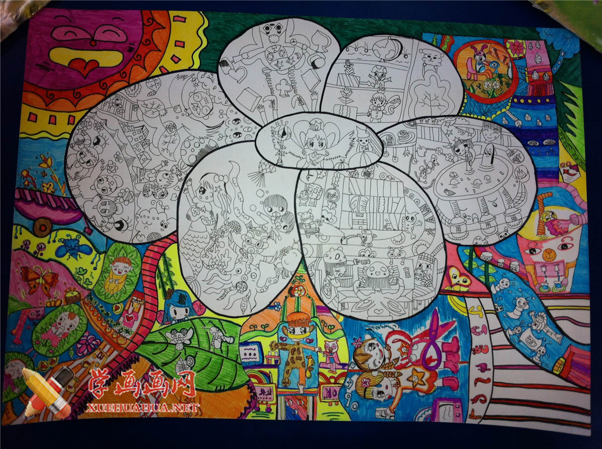 小学生六年级科幻画《花中世界，花开有声》(1)