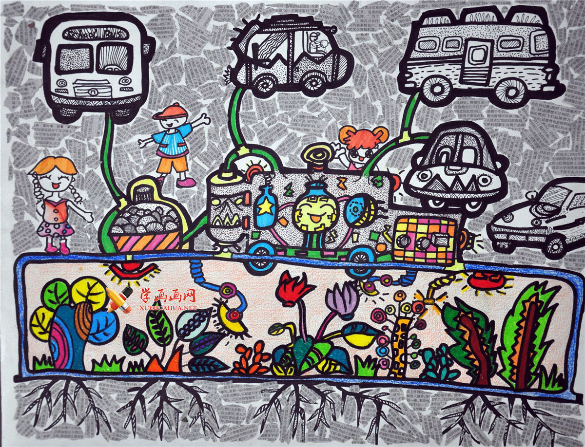 关于节能环保、能源问题的获奖儿童画图片《植物加氢站》(1)