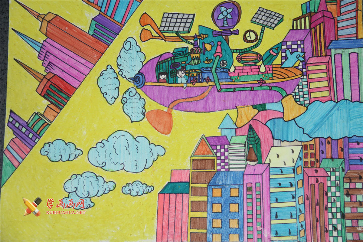 小学生六年级优秀科幻画《空气净化器》(1)