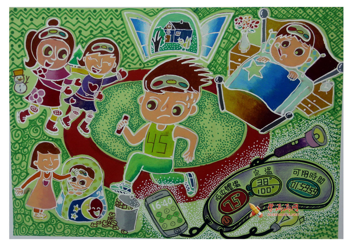 查看原始大图 五年级小学生科幻画《人体体温能储存转化器》赏析(1)