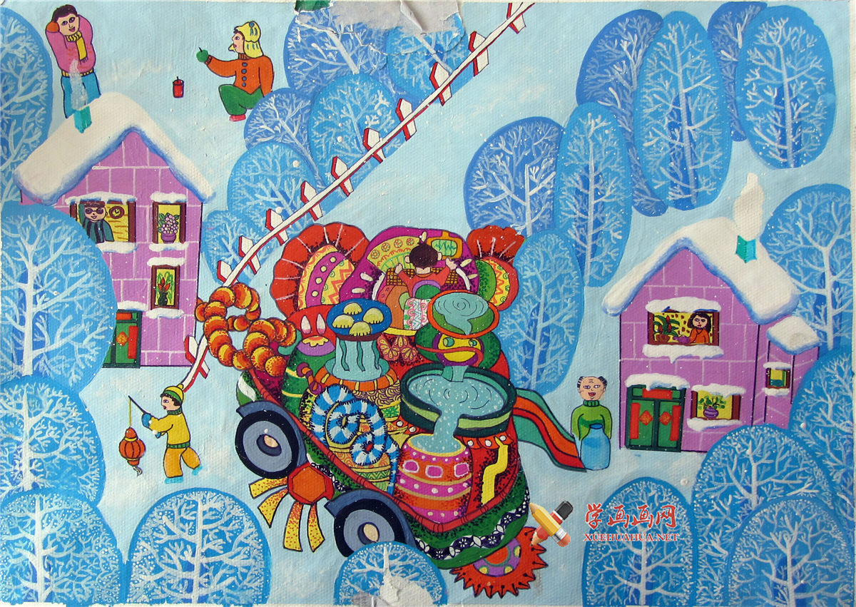 查看原始大图 中学生创意科幻画作品《冰雪消融纯净水派送》(1)