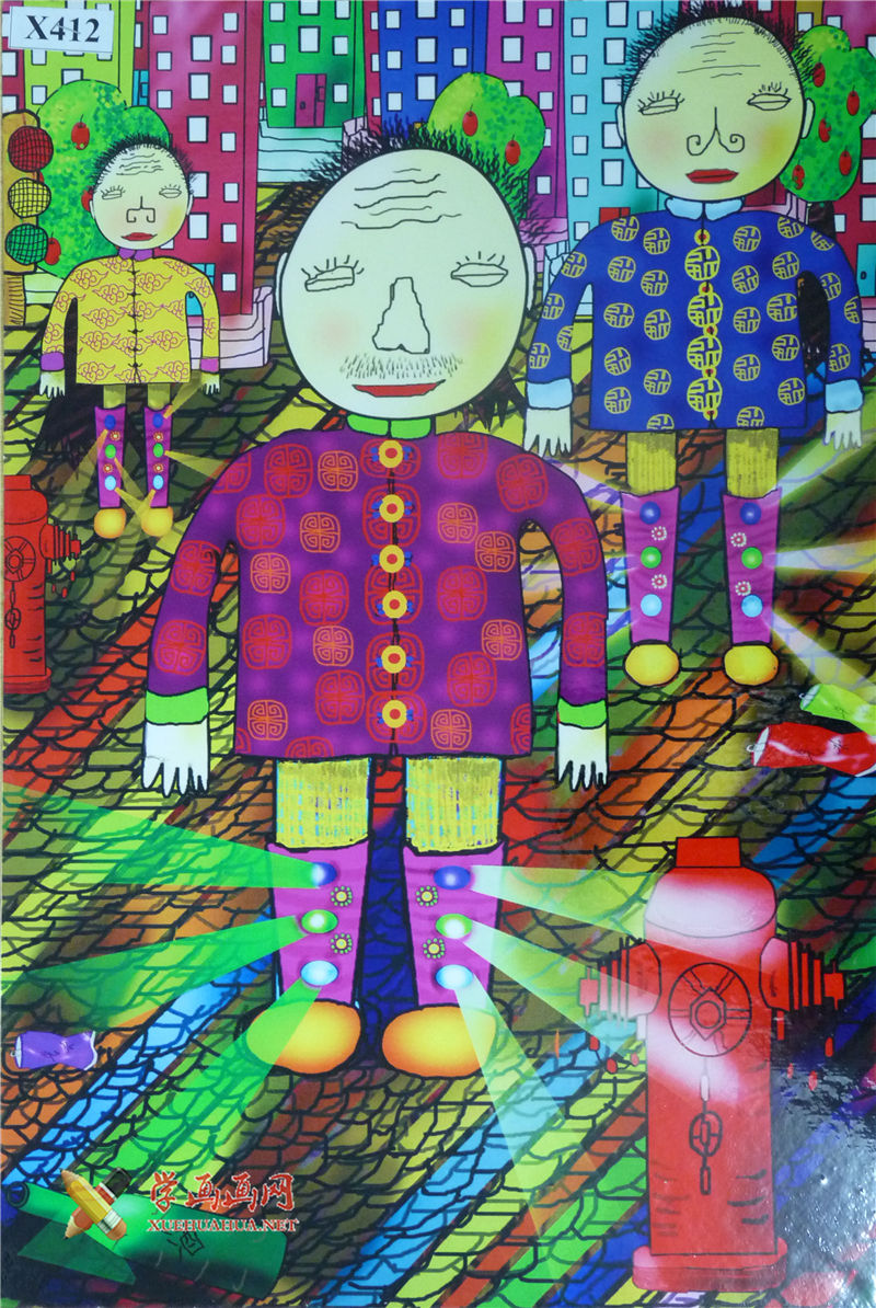 查看原始大图 小学生五年级优秀科幻画《盲人的福音-导盲鞋》(1)