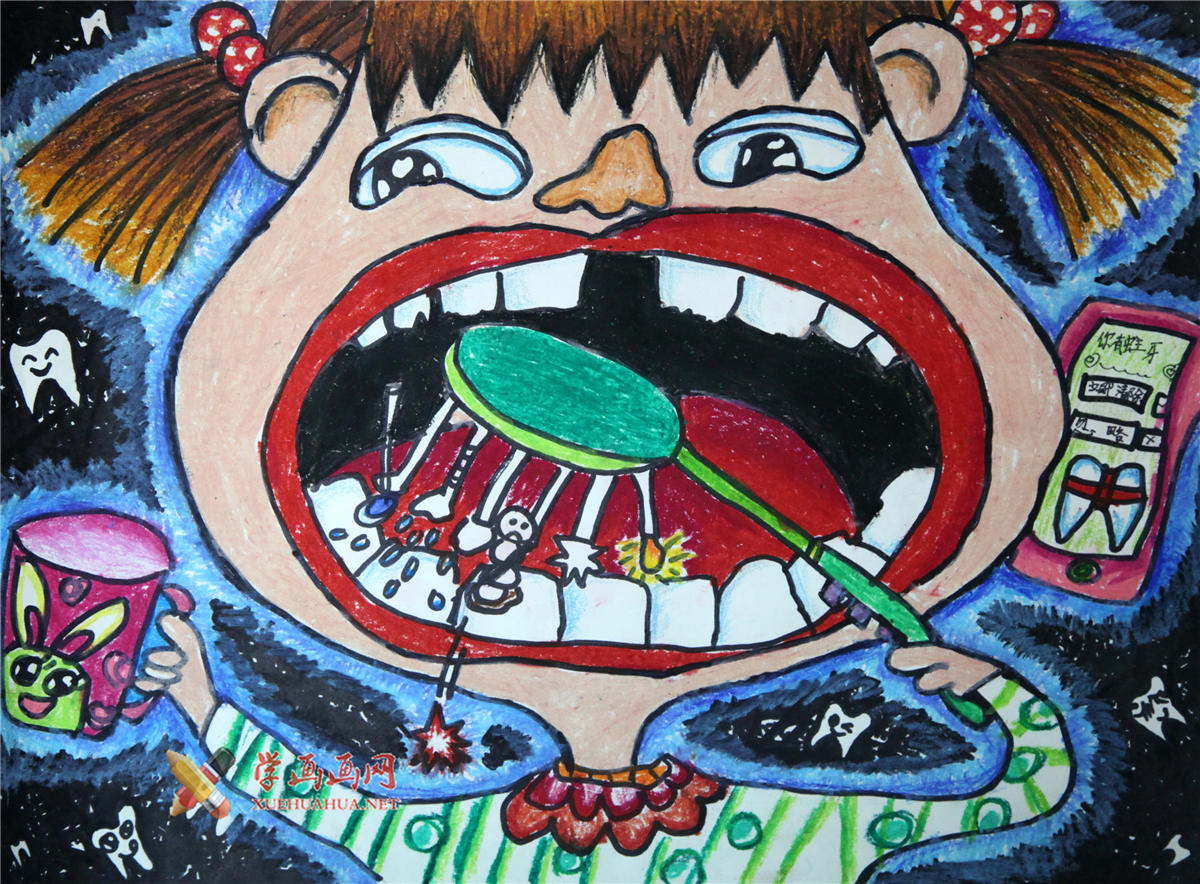 二年级小学生二等奖科幻画《蛀牙检测器》(1)