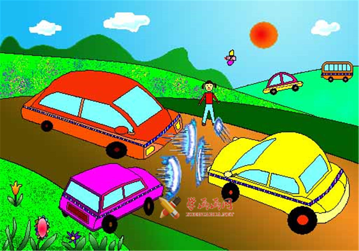 五年级小学生优秀科幻画赏析《汽车生命同级磁条》(1)