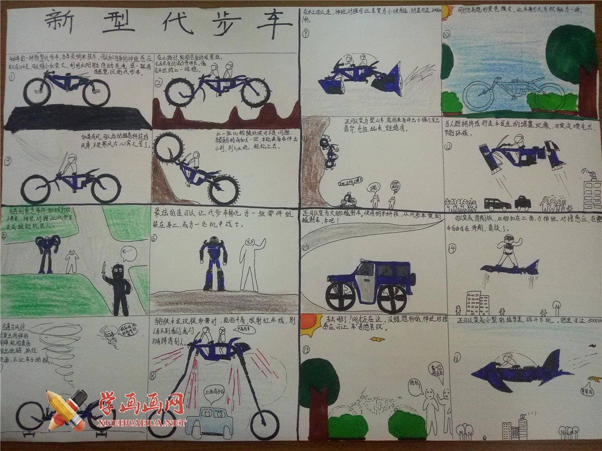 三等奖中学生创意科幻画《新型代步车》(1)