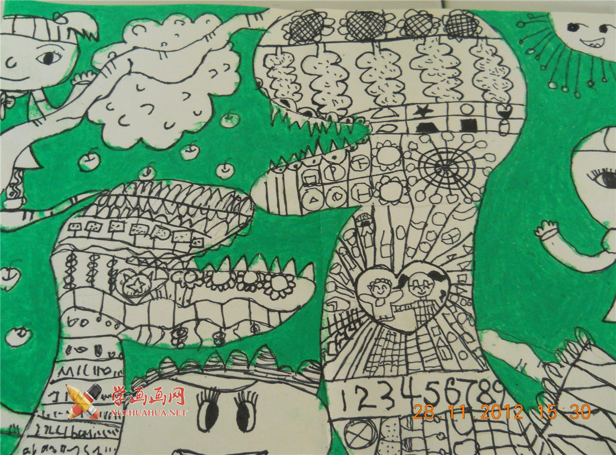 查看原始大图 幼儿获奖科幻画《回到侏罗纪》赏析(1)