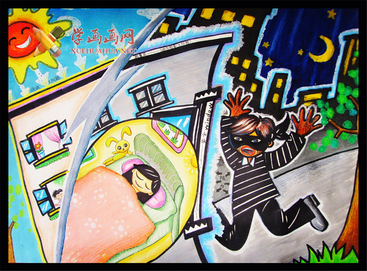 查看原始大图 关于太阳能的小学生环保科幻画《太阳能磁阻防盗系统》(1)